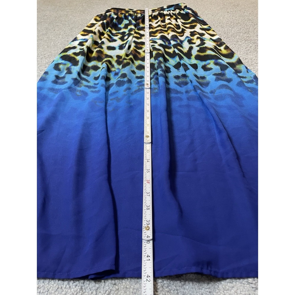 Worthington Leopard Maxi Skirt Women's M Blue Chiffon Pull On Boho Safari Jungle - Picture 6 of 10
